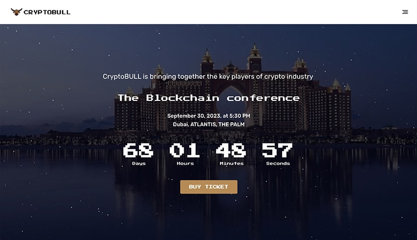 This website was made for the CryptoBULL is the blockchain conference network in Dubai, ATLANTIS, THE PALM by Get-Started-int.com